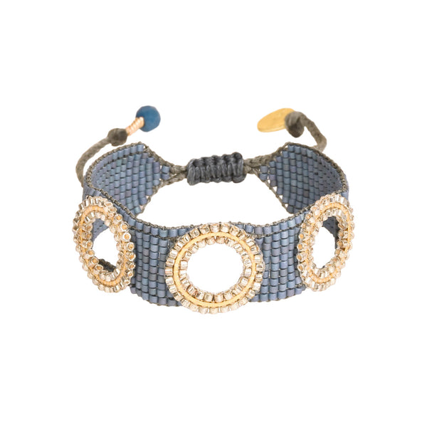 Adjustable bracelet with three beaded OS shapes