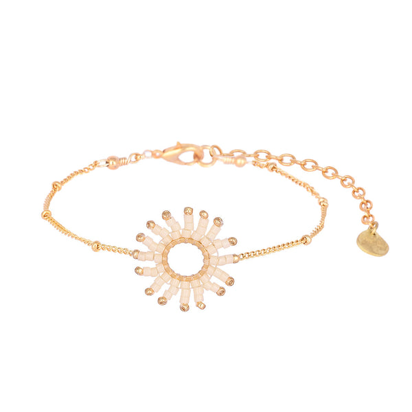 Adjustable gold plated bracelet with beaded sun shape