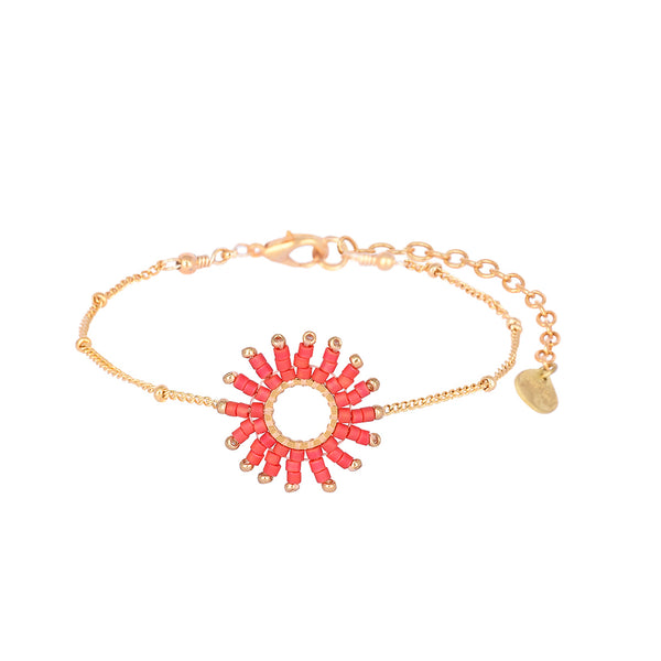 Adjustable gold plated bracelet with beaded sun shape