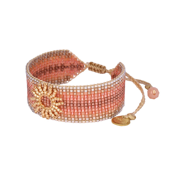 Adjustable beaded bracelet with sunny gold plated design