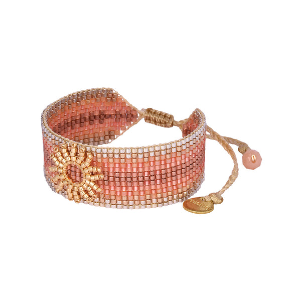 Adjustable beaded bracelet with sunny gold plated design