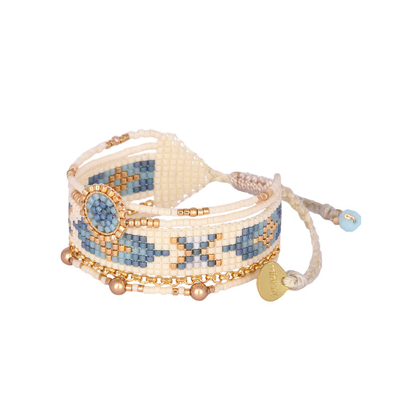 Adjustable bracelet/beaded layers and gold plated chain