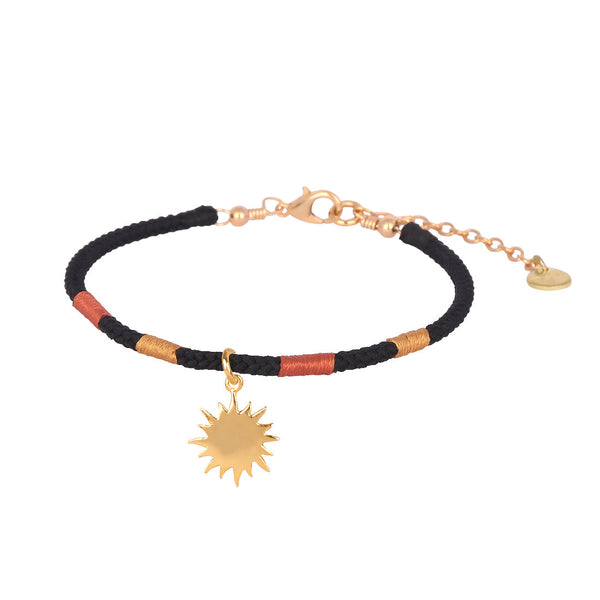 Adjustable Bracelet with gold plated sun & Threads