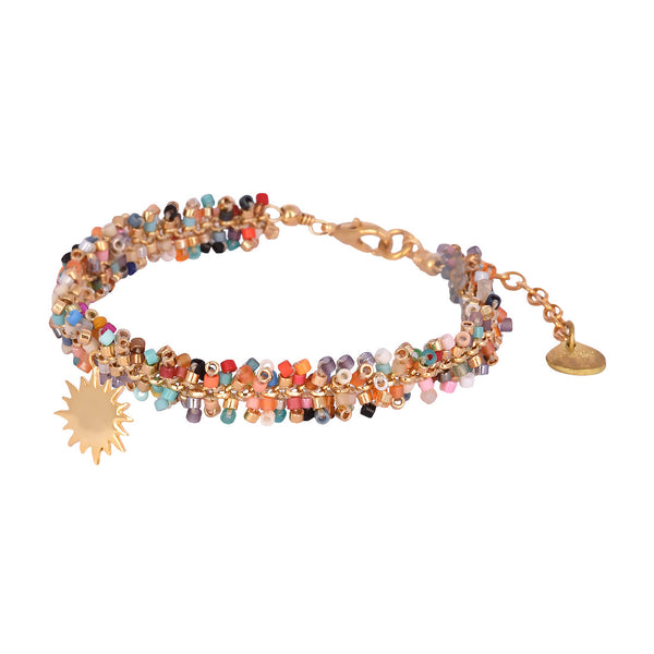 Beaded Bracelet with Gold plated Sun charm