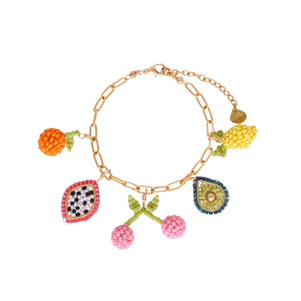 Frutty charms beaded gold plated bracelet