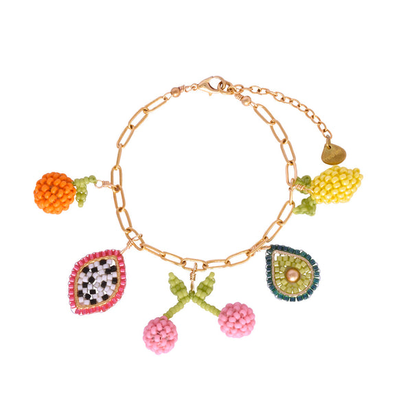 Frutty charms beaded gold plated bracelet