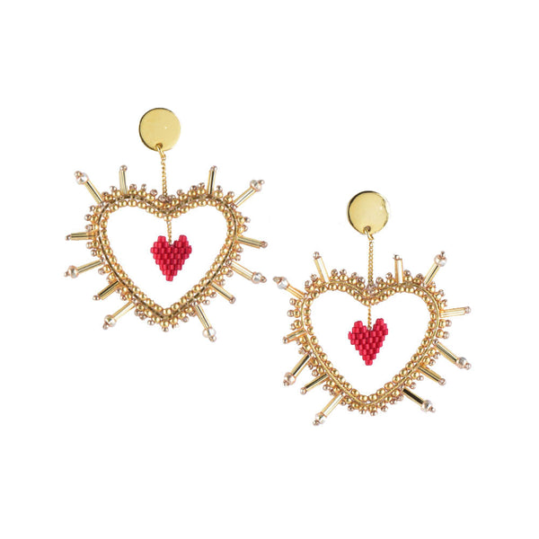 Pendientes Sagrado Corazón Dorado/Rojo