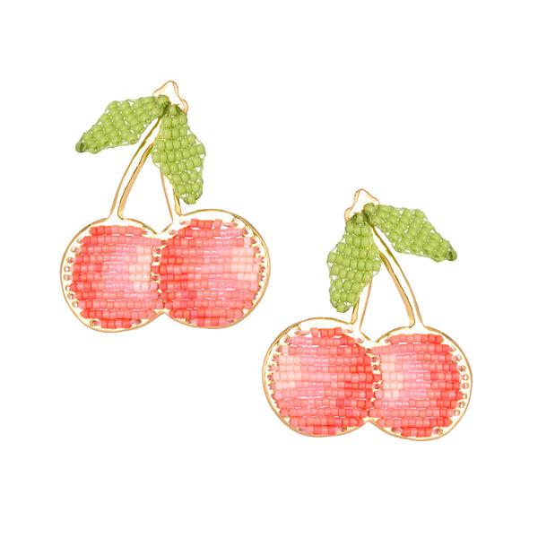 Lucky Cherries beaded gold plated stud earrings