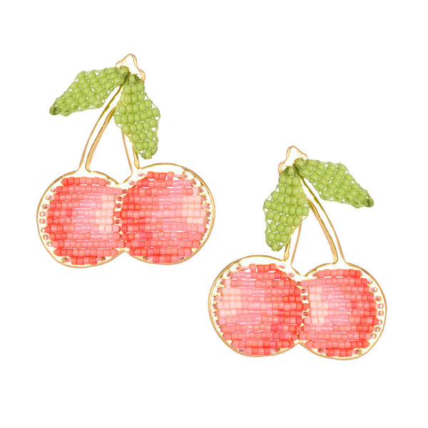 Lucky Cherries beaded gold plated stud earrings