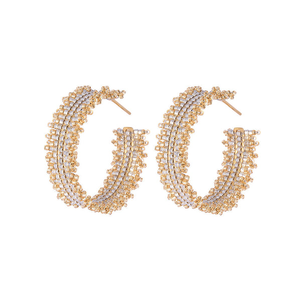 Beaded gold plated hoop earring -fringe style