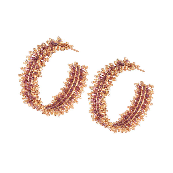 Beaded gold plated hoop earring -fringe style