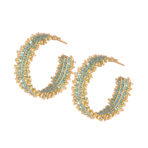 Beaded gold plated hoop earring -fringe style