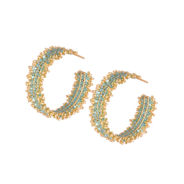 Beaded gold plated hoop earring -fringe style