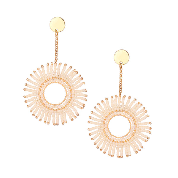 Stud gold plated earrings with beaded fringe sun