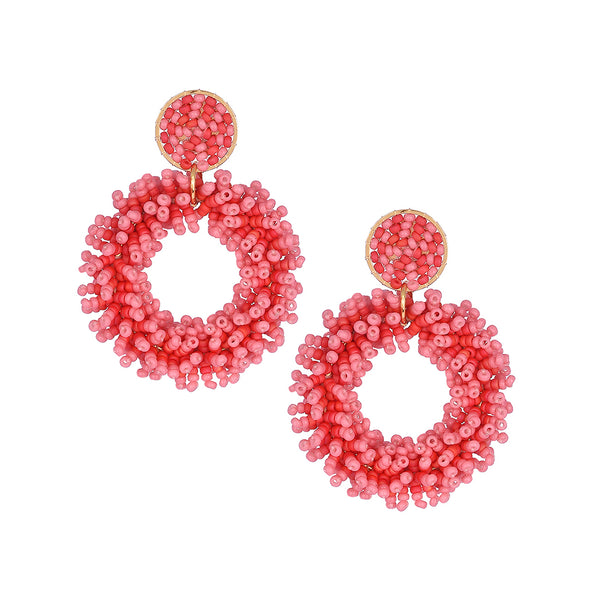 Stud earrings with fringe gold plated beaded hoop