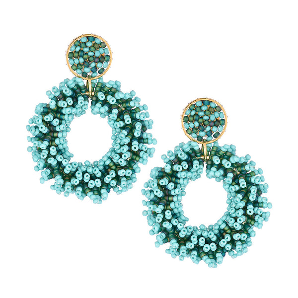 Stud earrings with fringe gold plated beaded hoop