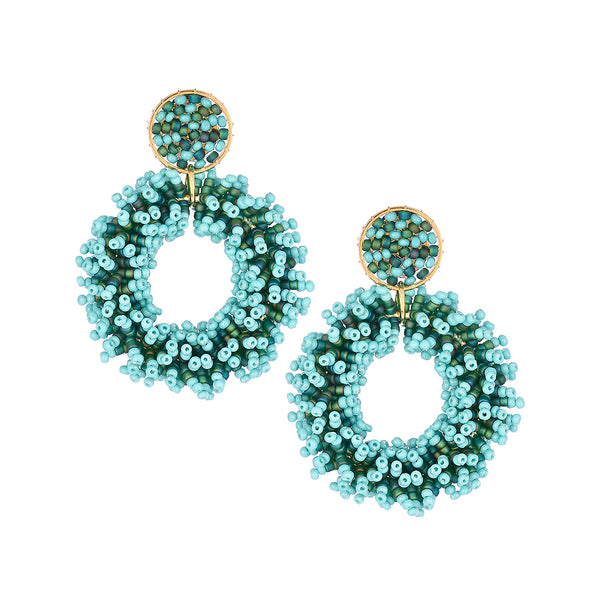 Stud earrings with fringe gold plated beaded hoop