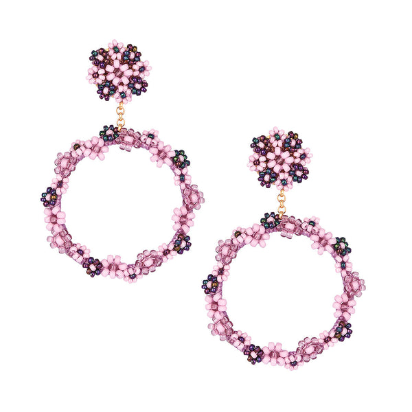 Hoop gold plated earrings beaded with flowers