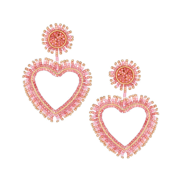 Stud earrings with fringe gold plated and beaded heart