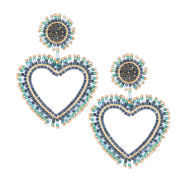 Stud earrings with fringe gold plated and beaded heart