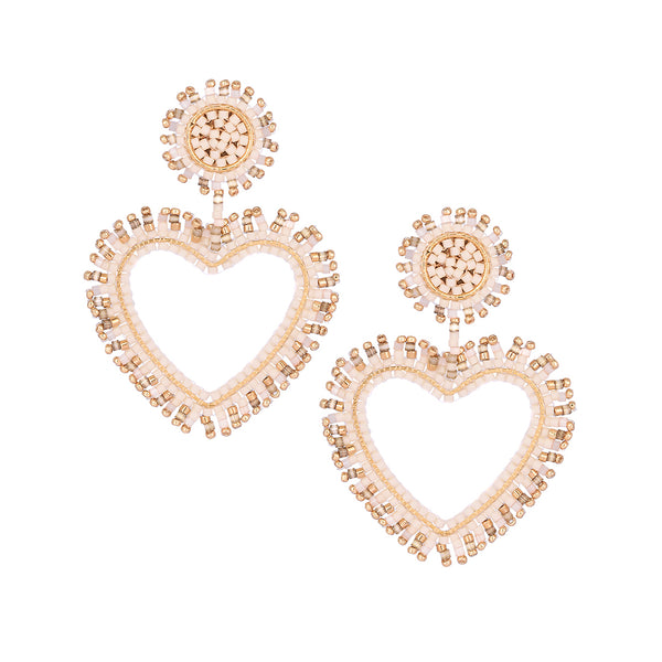 Stud earrings with fringe gold plated and beaded heart