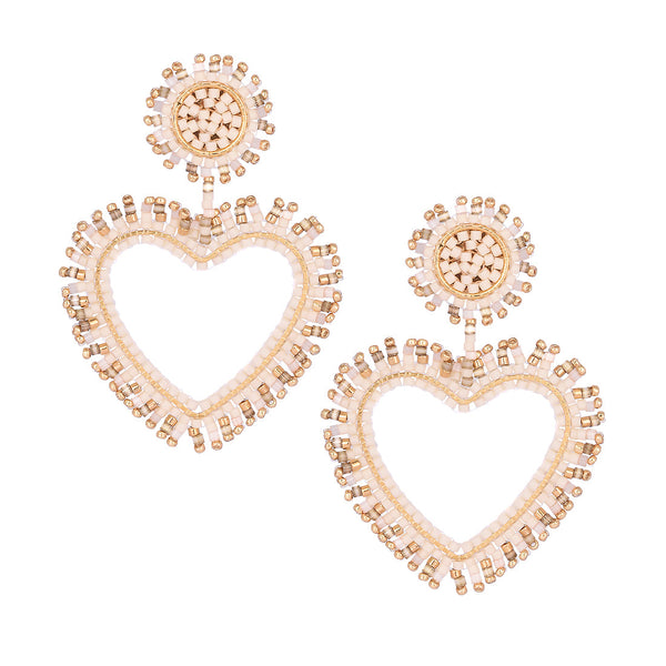 Stud earrings with fringe gold plated and beaded heart