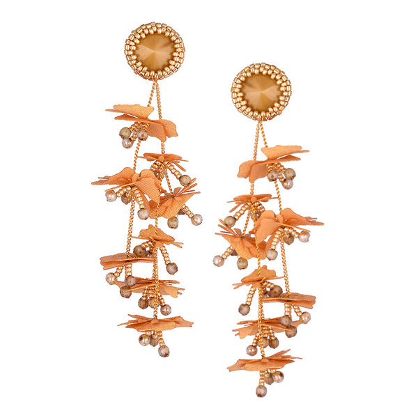 stud chandelier earrings with taffeta flowers and Swarovski