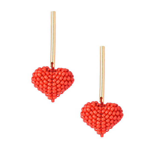 Red heart gold-plated Miyuki earrings