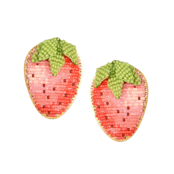 Strawberry beaded stud earrings