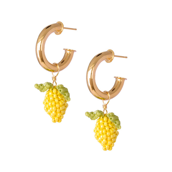 Lemon Hoop beaded gold plated earrings