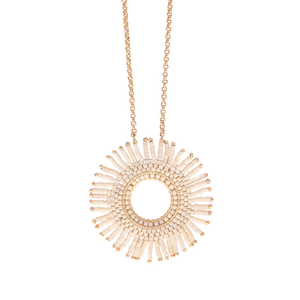 Adjustable gold plated necklace with beaded fringe sun - large