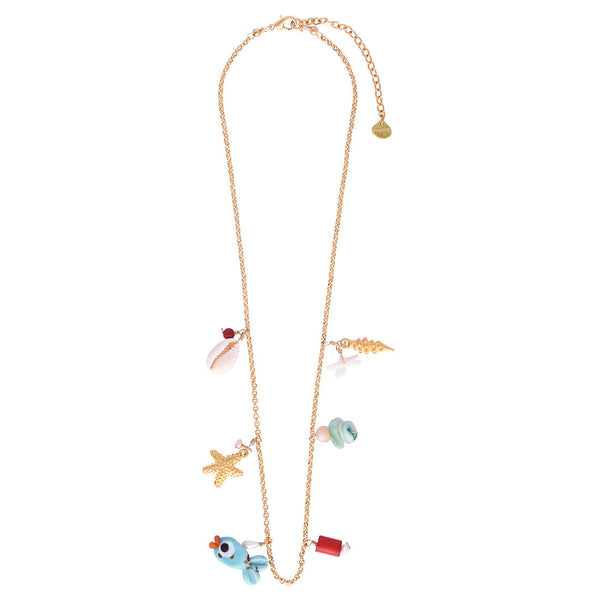 Adjustable necklace with gold plated sea charms