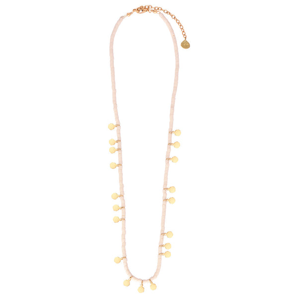 Adjustable small beaded necklace with gold-plated coins