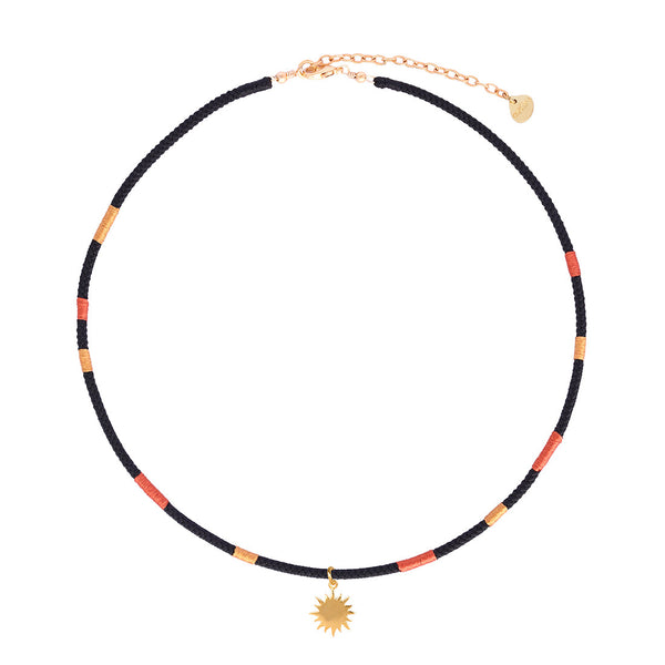 Adjustable Necklace with gold plated sun & Threads