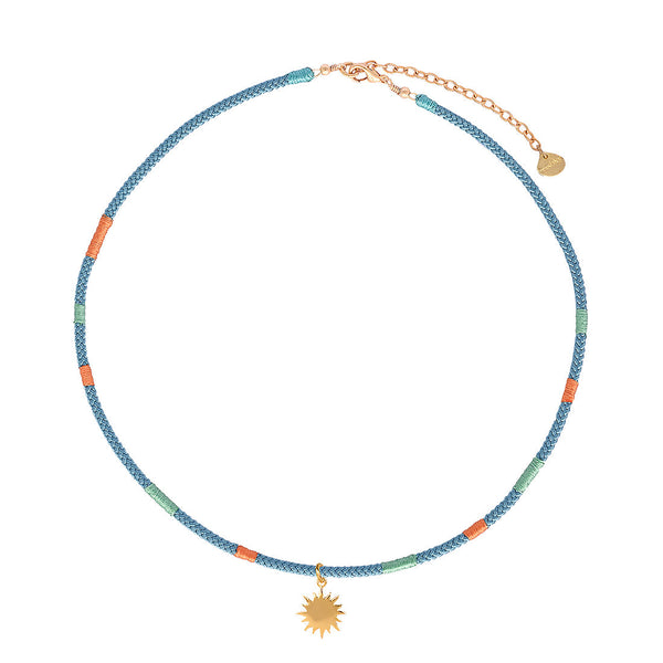 Adjustable Necklace with gold plated sun & Threads