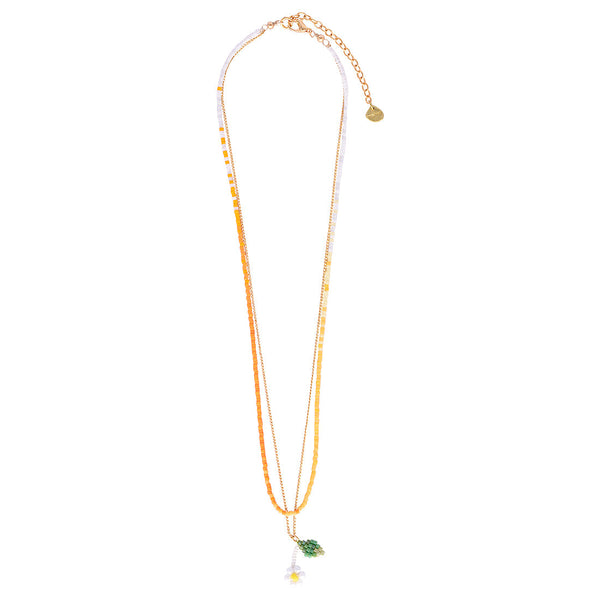 Adjustable beaded gold plated necklace with charms