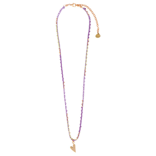 Breaded adjustable necklace with beads and gold plated heart charm