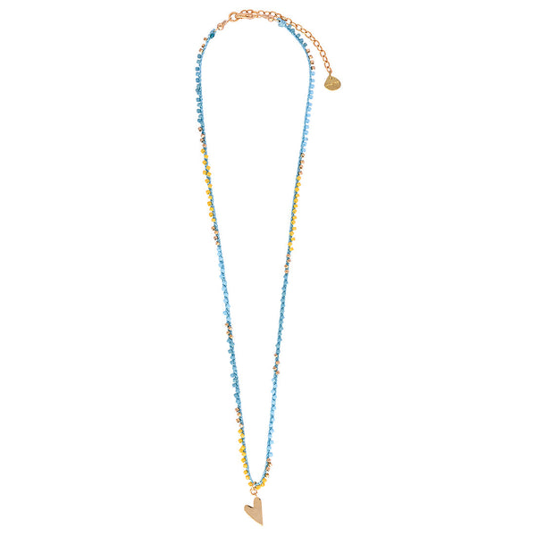 Breaded adjustable necklace with beads and gold plated heart charm