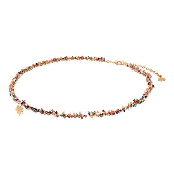 Beaded choker with Gold plated Sun charm