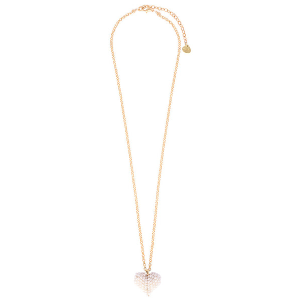 Collar Miyuki con corazón blanco bañado en oro