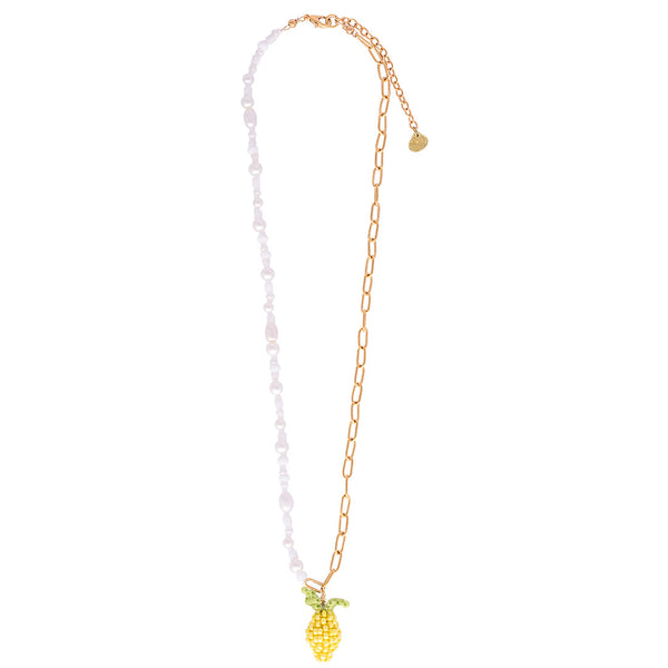 Lemon Pearl beaded adjustable necklace