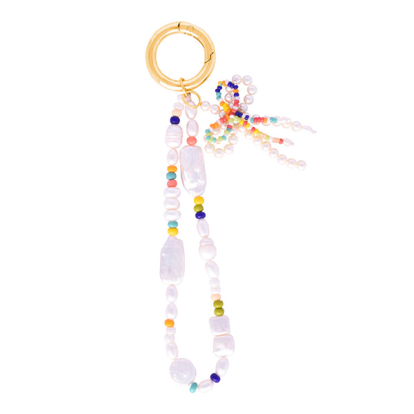Charm para bolso multicolor con lazo perlado
