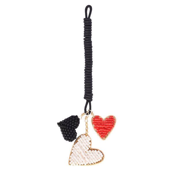 Black leather heart gold-plated Miyuki keychain