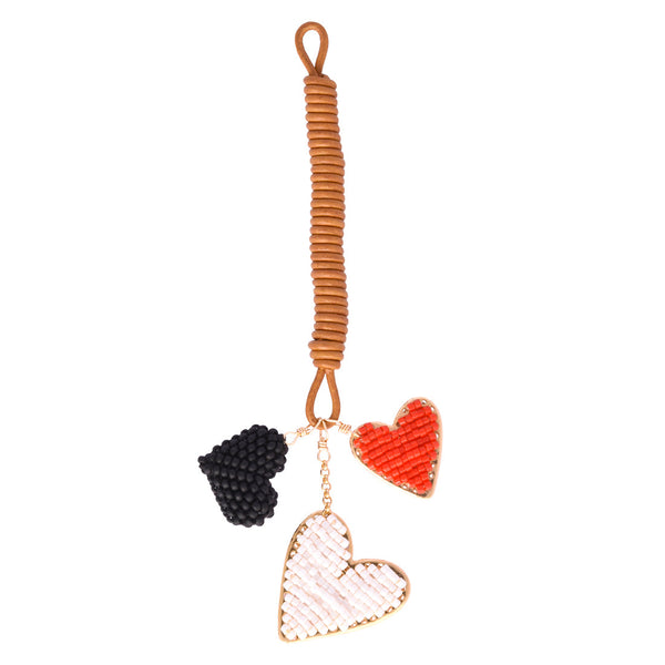 Brown leather heart gold-plated Miyuki keychain