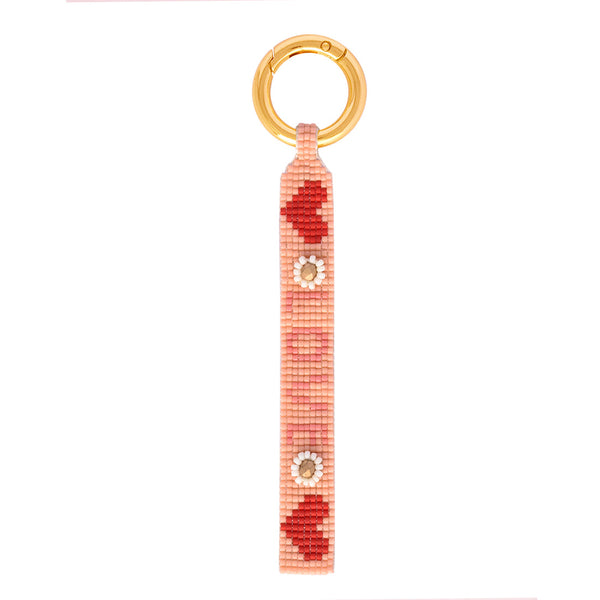 Pink Miyuki bead-woven bag charm/keychain