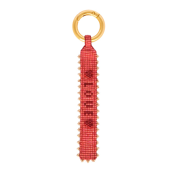 Red Miyuki bead-woven bag charm/keychain