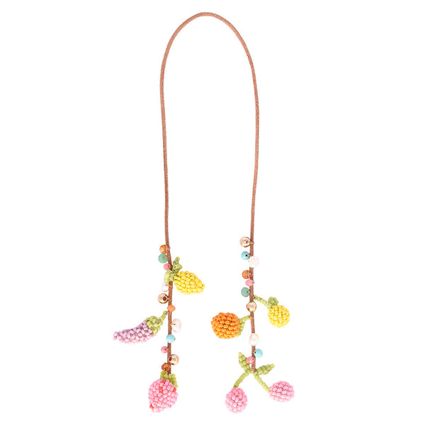 Hanging fruits leather beaded keychain