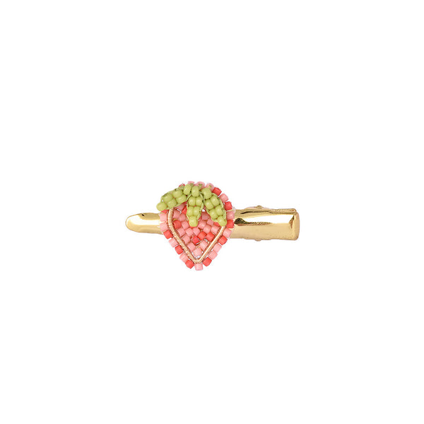 Strawberry  beaded gold plated Hair clip