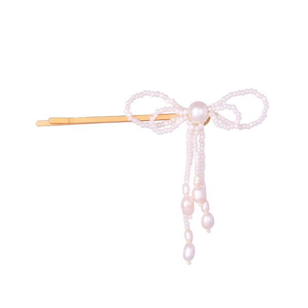 Hair Pin white gold plated beaded Bow