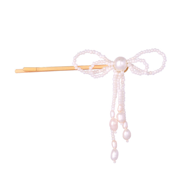 Hair Pin white gold plated beaded Bow